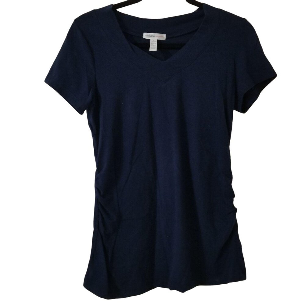 Ambiance Maternity Navy V-Neck Short Sleeve Maternity T-Shirt L Cotton Blend Str